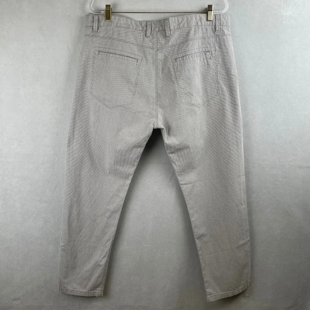 Calvin Klein Mens Grey White Micro Stripe Straight Leg Cotton Pants 38x30 Preppy
